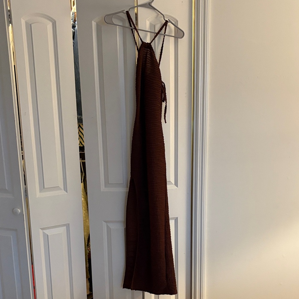 Elegant Brown Halter Dress